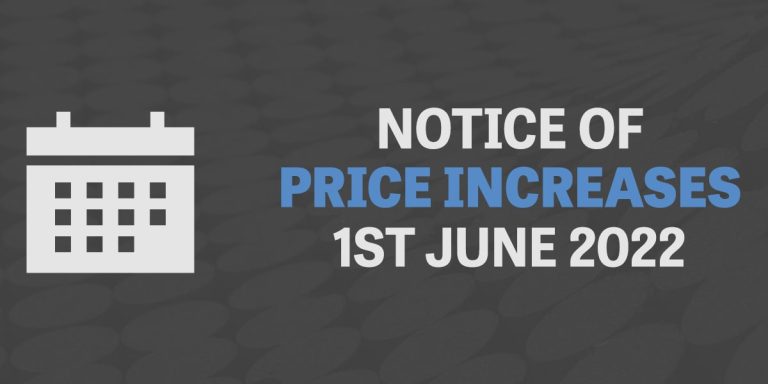 Notice of Price Increases 1st June 2022